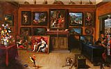 Frans the younger Francken A Picture Gallery With A Man Of Science Making Measurements On A Globe painting